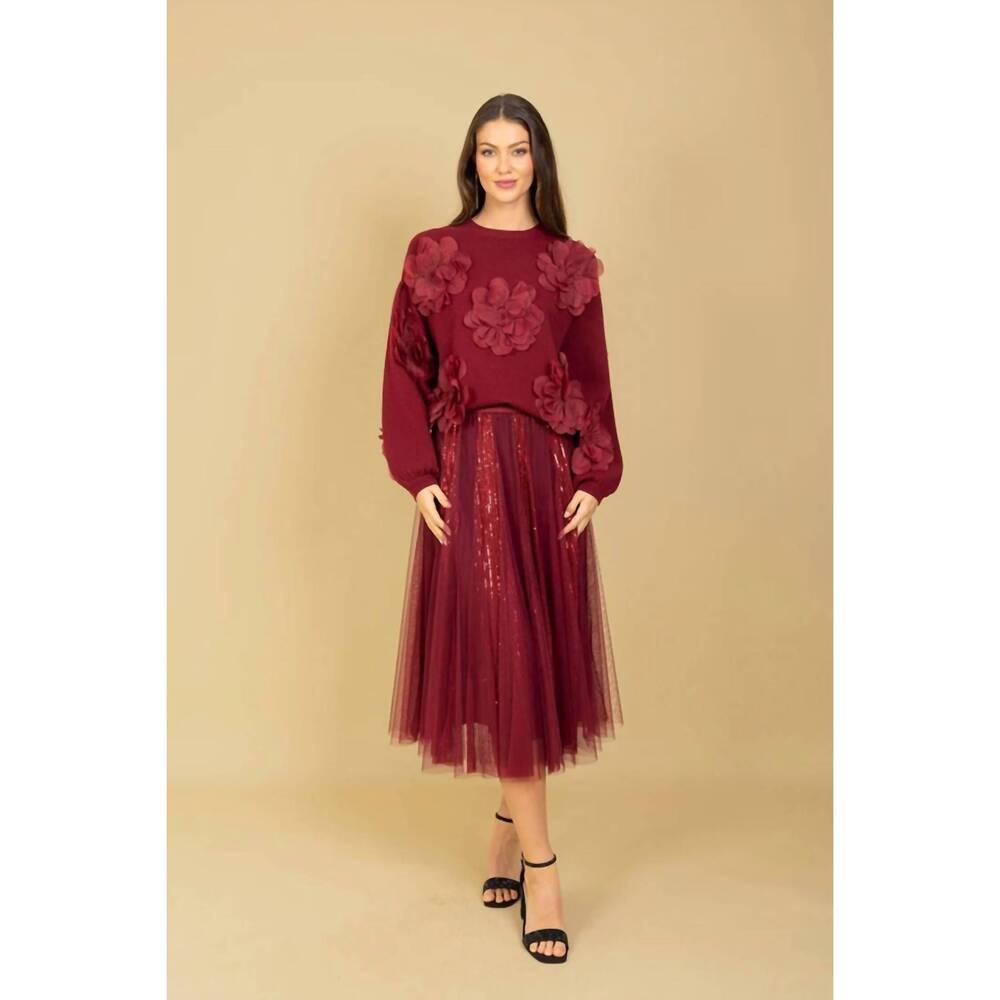NEW JESSIE LIU lilliana tulle skirt in burgundy